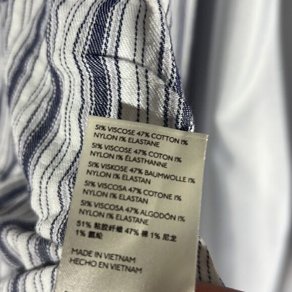 FREE PEOPLE PINSTRIPES TUNIC IN NAVY WHITE COMBO NWT MEDIUM RAW EDGES - Picture 7 of 7